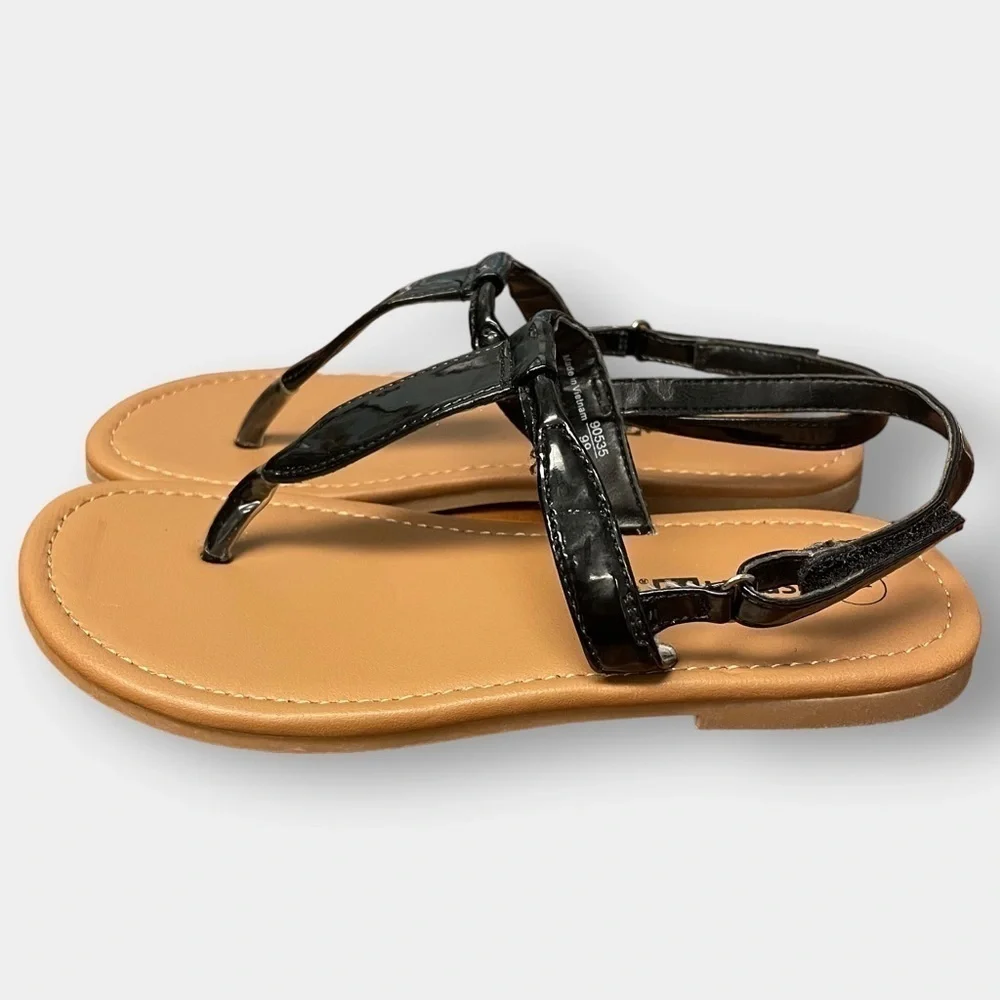 NEW Smart Fit T Strap Sandal Black Faux Patent Leather Girl's Size 1